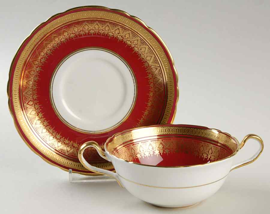 Romney Red Flat Cream Soup Bowl & Saucer Set by John  Aynsley & Sons-1