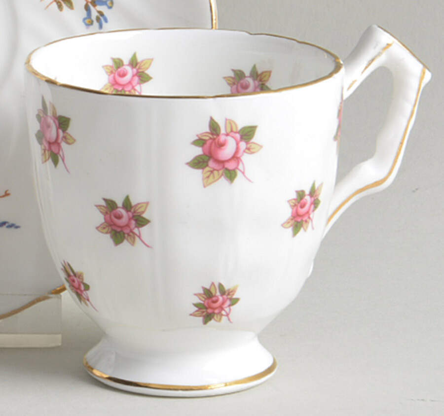 Rosedale (Pink Roses, Crocus Shape) Footed Demitasse Cup by John  Aynsley & Sons-1