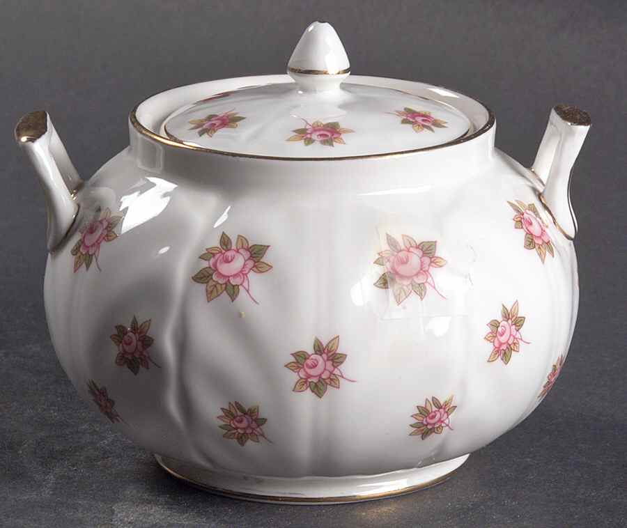 Rosedale (Pink Roses, Crocus Shape) Sugar Bowl & Lid by John  Aynsley & Sons-1