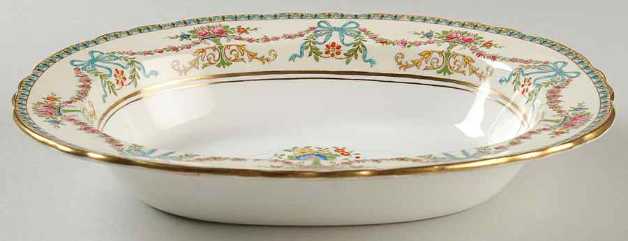 Rosedale (Bows, Flowers On Edge) 10" Oval Vegetable Bowl by John  Aynsley & Sons-1