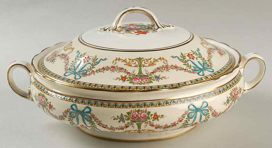 Rosedale (Bows, Flowers On Edge) Round Covered Vegetable by John  Aynsley & Sons-1