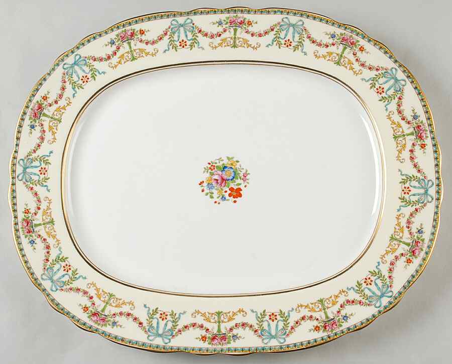 Rosedale (Bows, Flowers On Edge) 17" Oval Serving Platter by John  Aynsley & Sons-1
