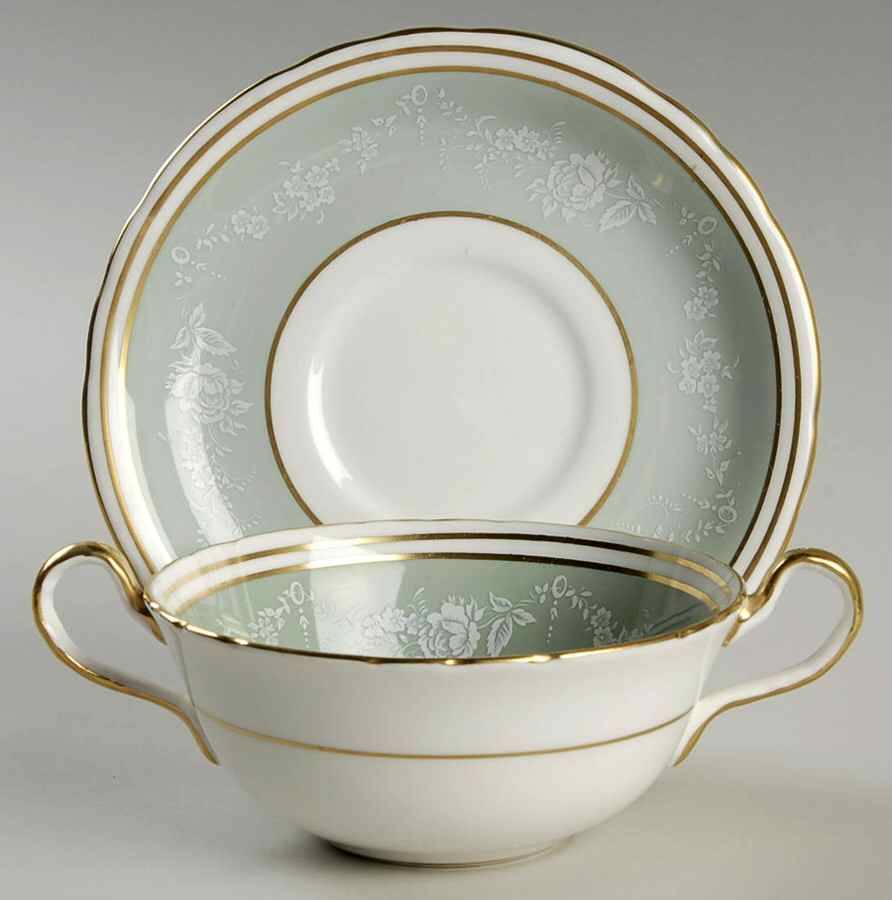 Rosewood (Scalloped) Flat Cream Soup Bowl & Saucer Set by John  Aynsley & Sons-1