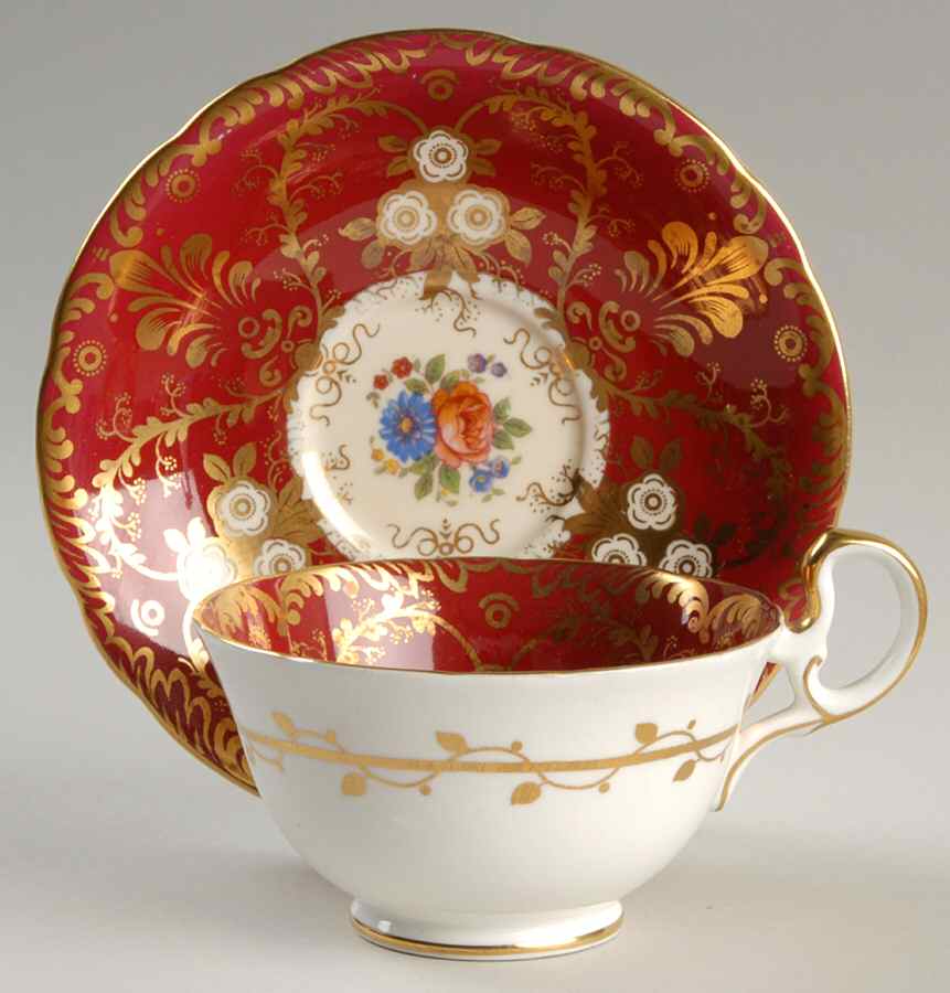 Royalty Red Footed Cup & Saucer Set by John  Aynsley & Sons-1