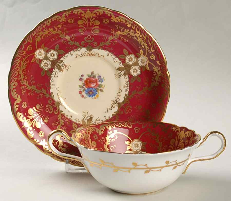 Royalty Red Flat Cream Soup Bowl & Saucer Set by John  Aynsley & Sons-1