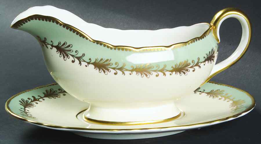Rutland Nile Sage Green (Scalloped) Gravy Boat & Underplate by John  Aynsley & Sons-1