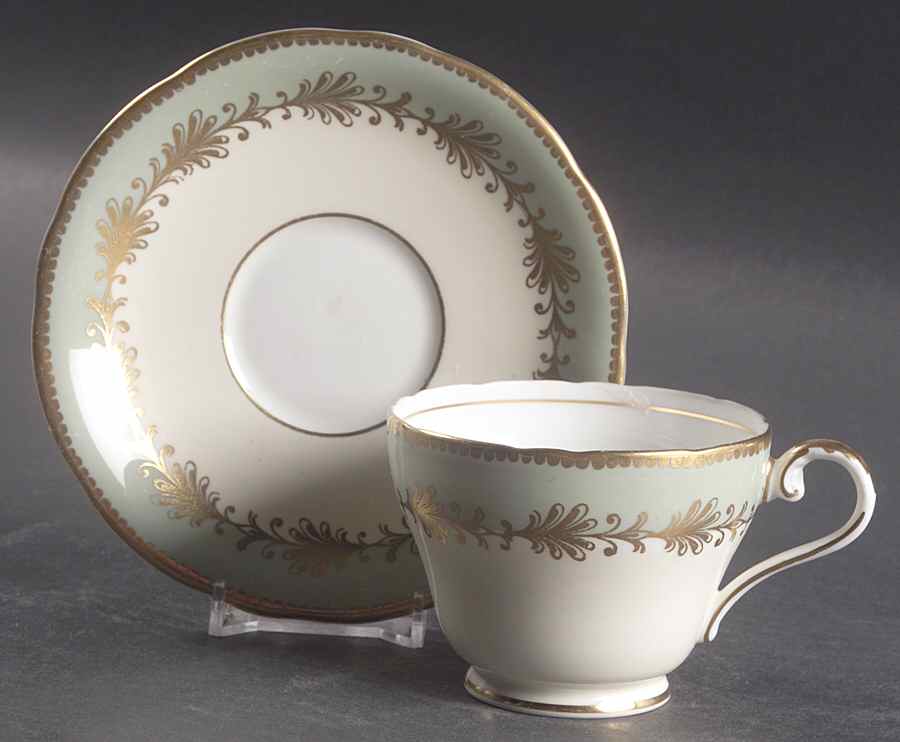 Rutland Nile Sage Green (Scalloped) Footed Cup & Saucer Set by John  Aynsley & Sons-1