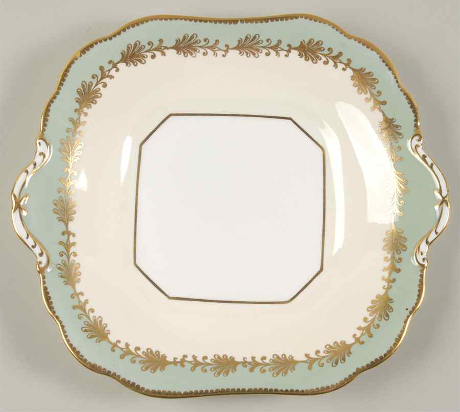 Rutland Nile Sage Green (Scalloped) Square Handled Cake Plate by John  Aynsley & Sons-1