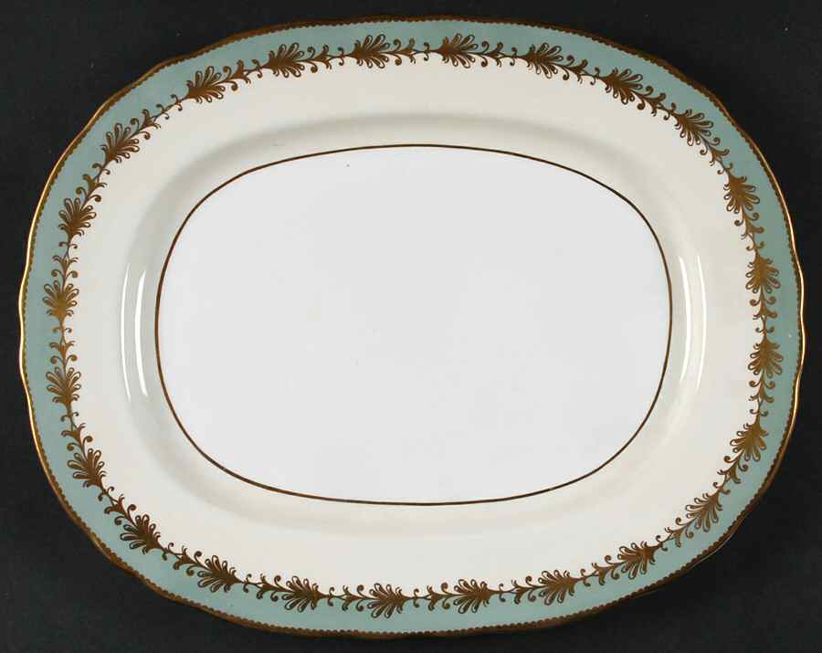Rutland Nile Sage Green (Scalloped) 13" Oval Serving Platter by John  Aynsley & Sons-1