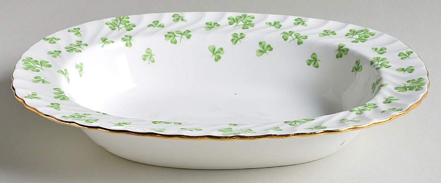Shamrock White (Swirl Rim) 10" Oval Vegetable Bowl by John  Aynsley & Sons-1