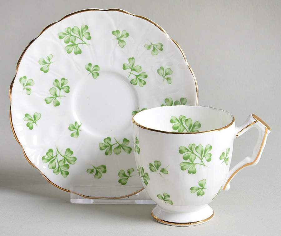 Shamrock White (Swirl Rim) Footed Demitasse Cup & Saucer Set by John  Aynsley & Sons-1