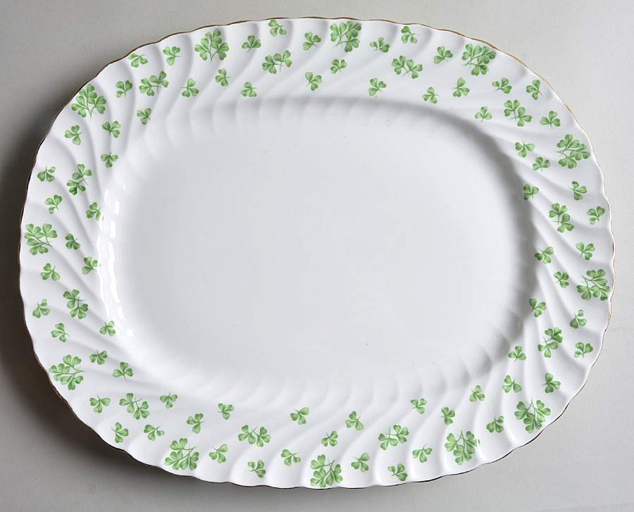 Shamrock White (Swirl Rim) 15" Oval Serving Platter by John  Aynsley & Sons-1