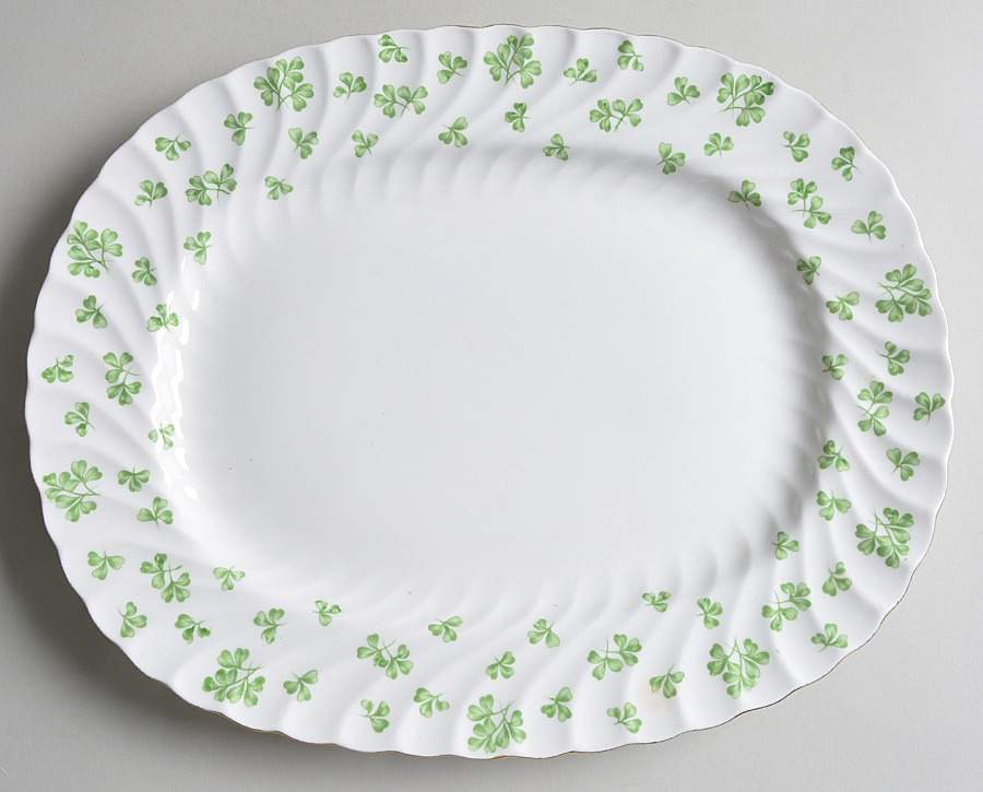 Shamrock White (Swirl Rim) 13" Oval Serving Platter by John  Aynsley & Sons-1