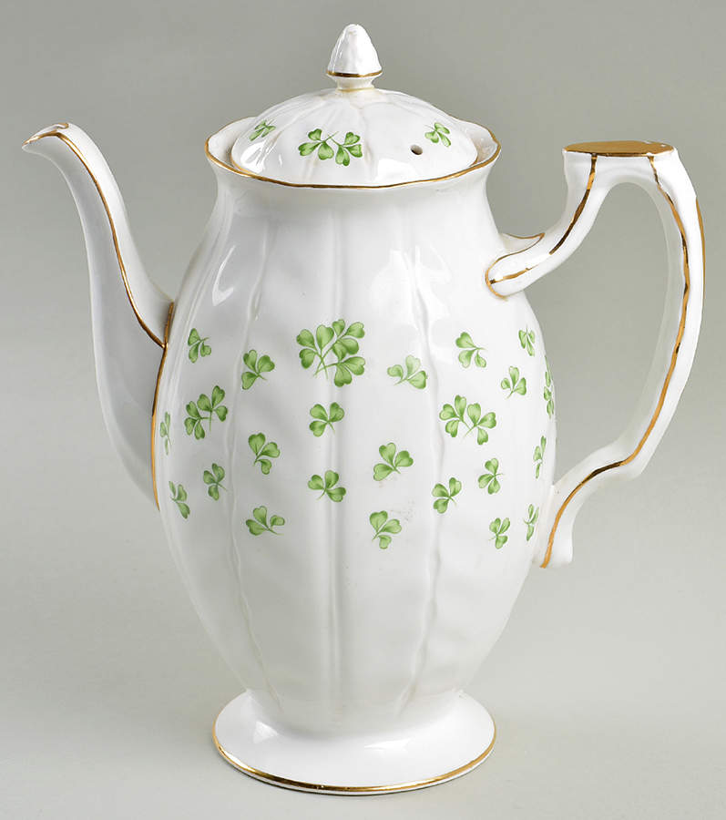 Shamrock White (Swirl Rim) Coffee Pot & Lid by John  Aynsley & Sons-1