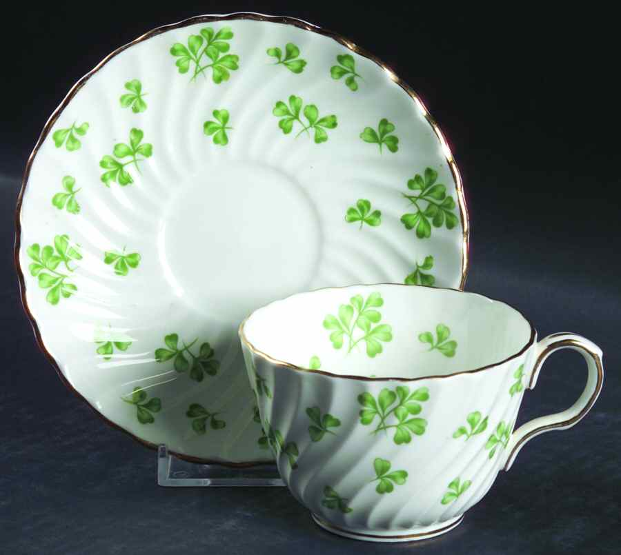 Shamrock White (Swirl Rim) Flat Cup & Saucer Set by John  Aynsley & Sons-1