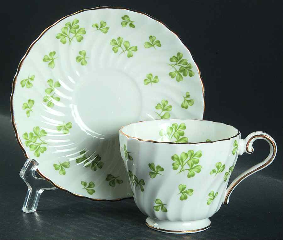 Shamrock White (Swirl Rim) Footed Cup & Saucer Set by John  Aynsley & Sons-1