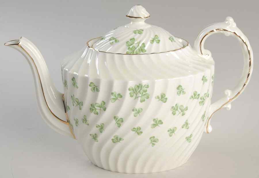 Shamrock White (Swirl Rim) Teapot & Lid by John  Aynsley & Sons-1