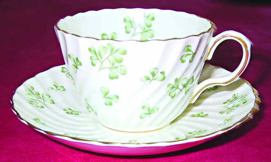 Shamrock Cream (Rim Shape) Flat Cup & Saucer Set by John  Aynsley & Sons-1