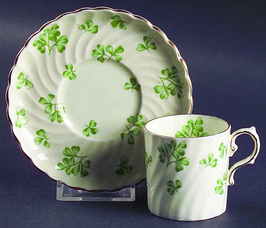 Shamrock Cream (Rim Shape) Flat Demitasse Cup & Saucer Set by John  Aynsley & Sons-1