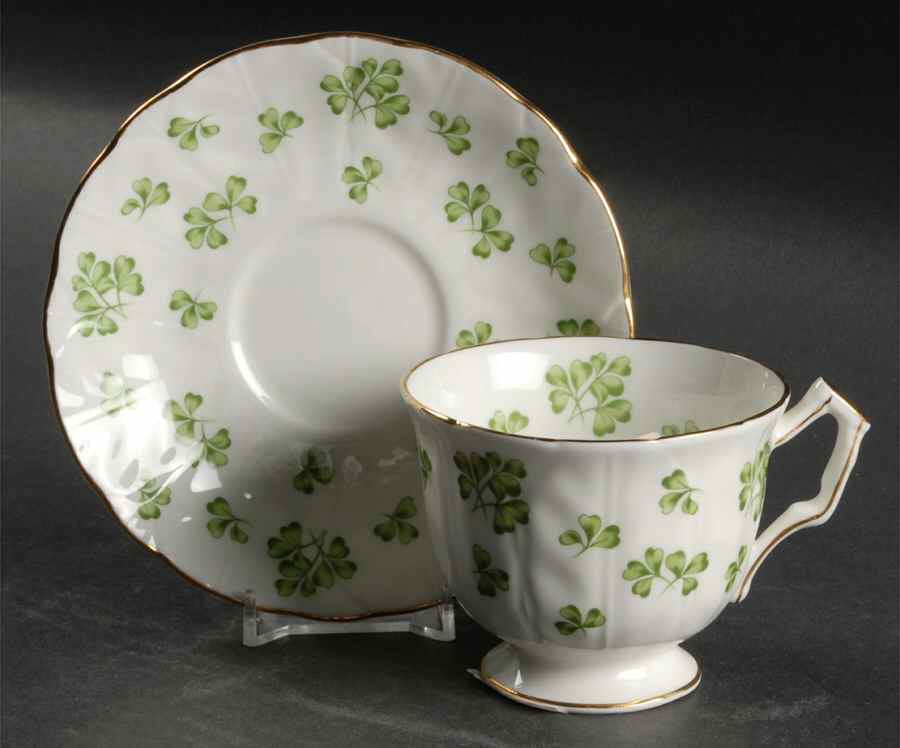Shamrock (Crocus, Coupe Shape) Footed Cup & Saucer Set by John  Aynsley & Sons-1