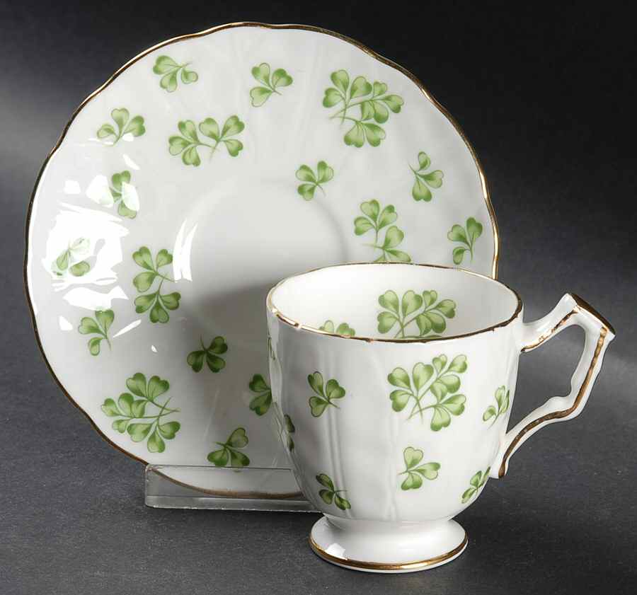 Shamrock (Crocus, Coupe Shape) Footed Demitasse Cup & Saucer Set by John  Aynsley & Sons-1