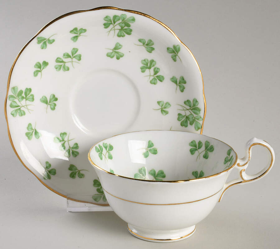 Shamrock (Rim, Scalloped) Footed Cup & Saucer Set by John  Aynsley & Sons-1