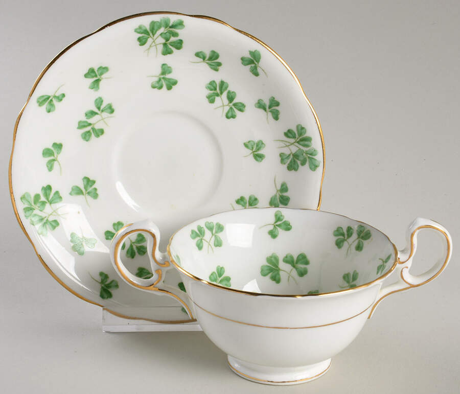 Shamrock (Rim, Scalloped) Footed Bouillon Cup & Saucer by John  Aynsley & Sons-1