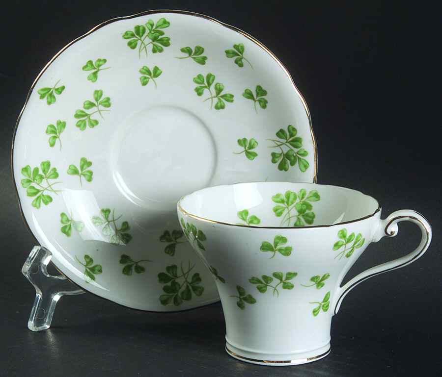 Shamrock (Rim, Scalloped) Flat Cup & Saucer Set by John  Aynsley & Sons-1