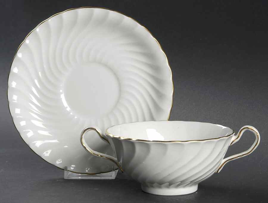 Simplicity Footed Cream Soup Bowl & Saucer Set by John  Aynsley & Sons-1