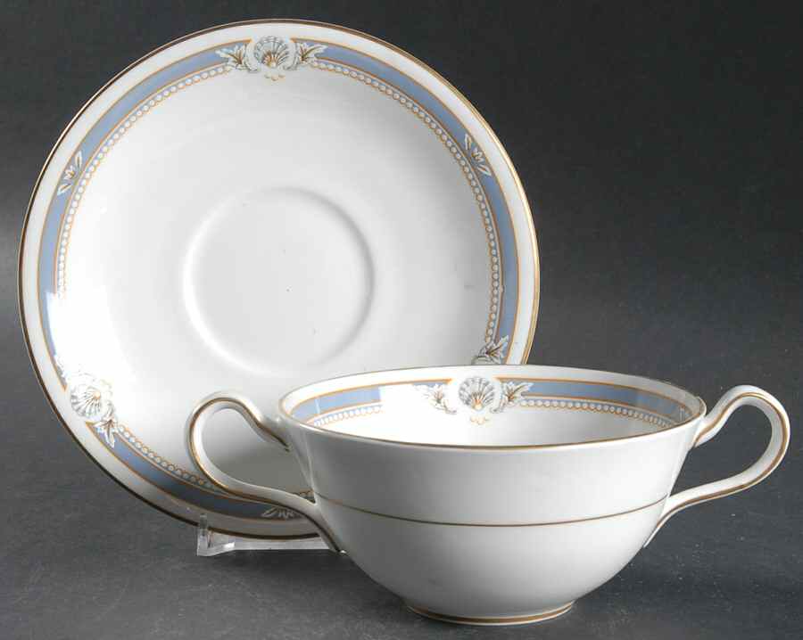 South Pacific Blue Flat Cream Soup Bowl & Saucer Set by John  Aynsley & Sons-1