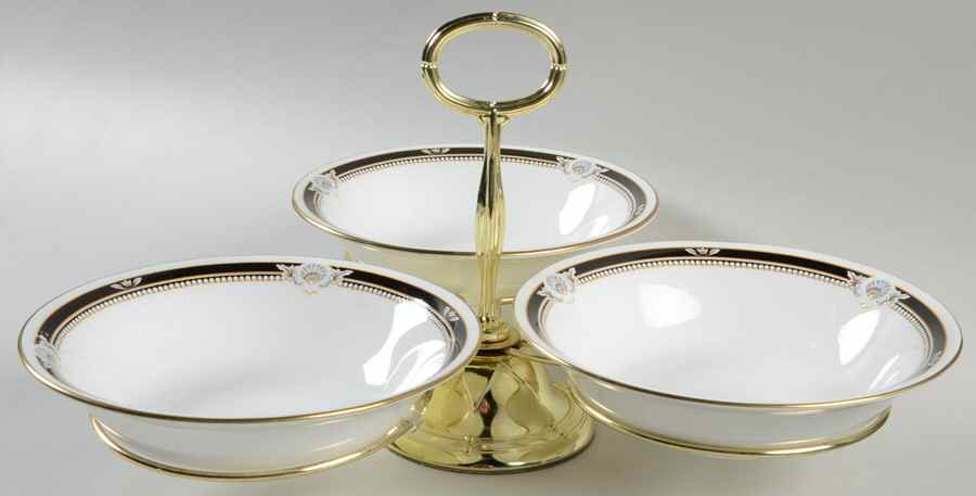 South Pacific Black 7" x 12" 3-Part Relish & Metal Stand (CERC) HC by John  Aynsley & Sons-1