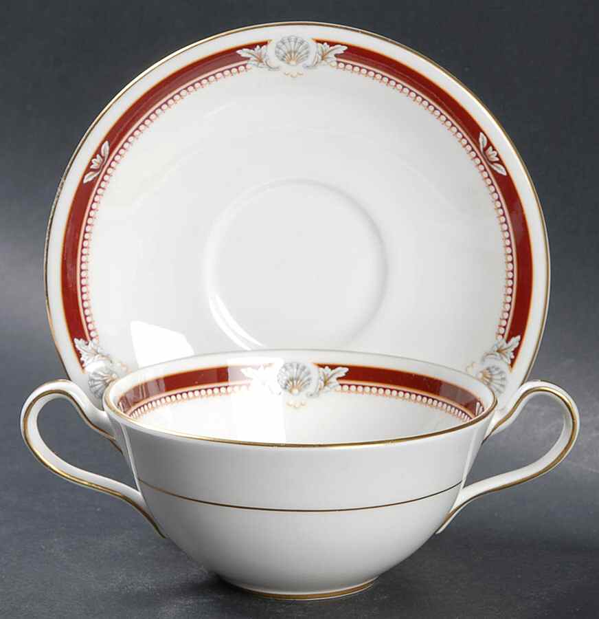 South Pacific Red Maroon Flat Cream Soup Bowl & Saucer Set by John  Aynsley & Sons-1