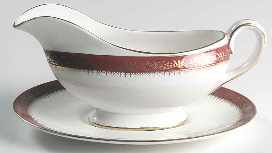 Warwick Red (Smooth) Gravy Boat & Underplate by John  Aynsley & Sons-1