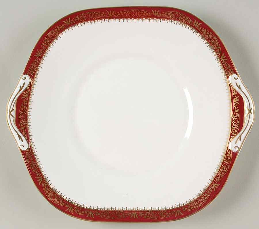 Warwick Red (Smooth) Square Handled Cake Plate by John  Aynsley & Sons-1