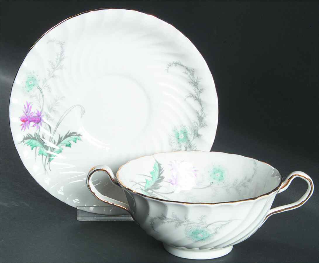 Wayside (Swirled) Footed Cream Soup Bowl & Saucer Set by John  Aynsley & Sons-1