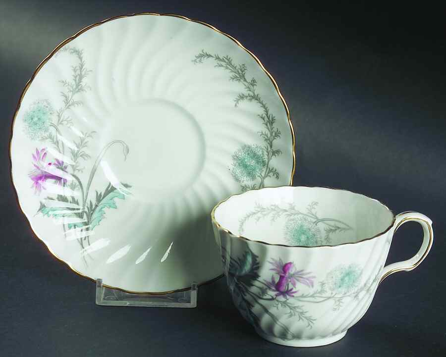 Wayside (Swirled) Flat Cup & Saucer Set by John  Aynsley & Sons-1