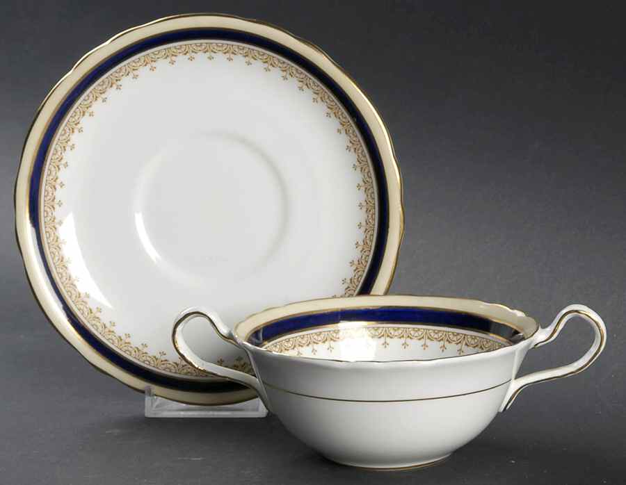 Wendover Cobalt Blue Flat Cream Soup Bowl & Saucer Set by John  Aynsley & Sons-1
