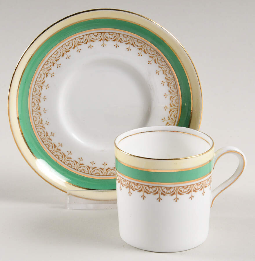Wendover Green Flat Demitasse Cup & Saucer Set by John  Aynsley & Sons-1