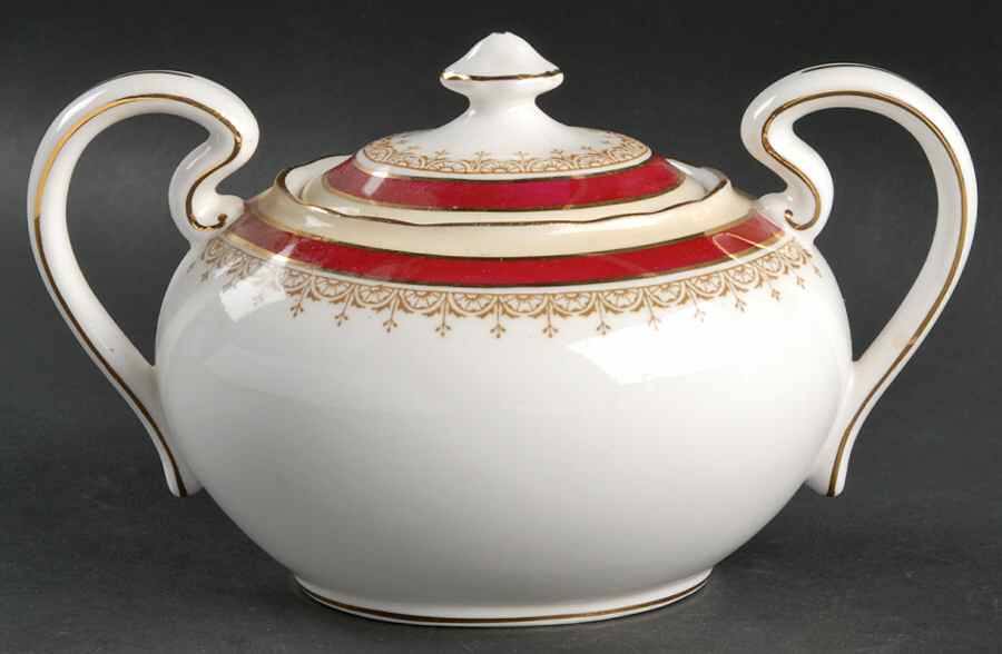 Wendover Maroon Sugar Bowl & Lid by John  Aynsley & Sons-1