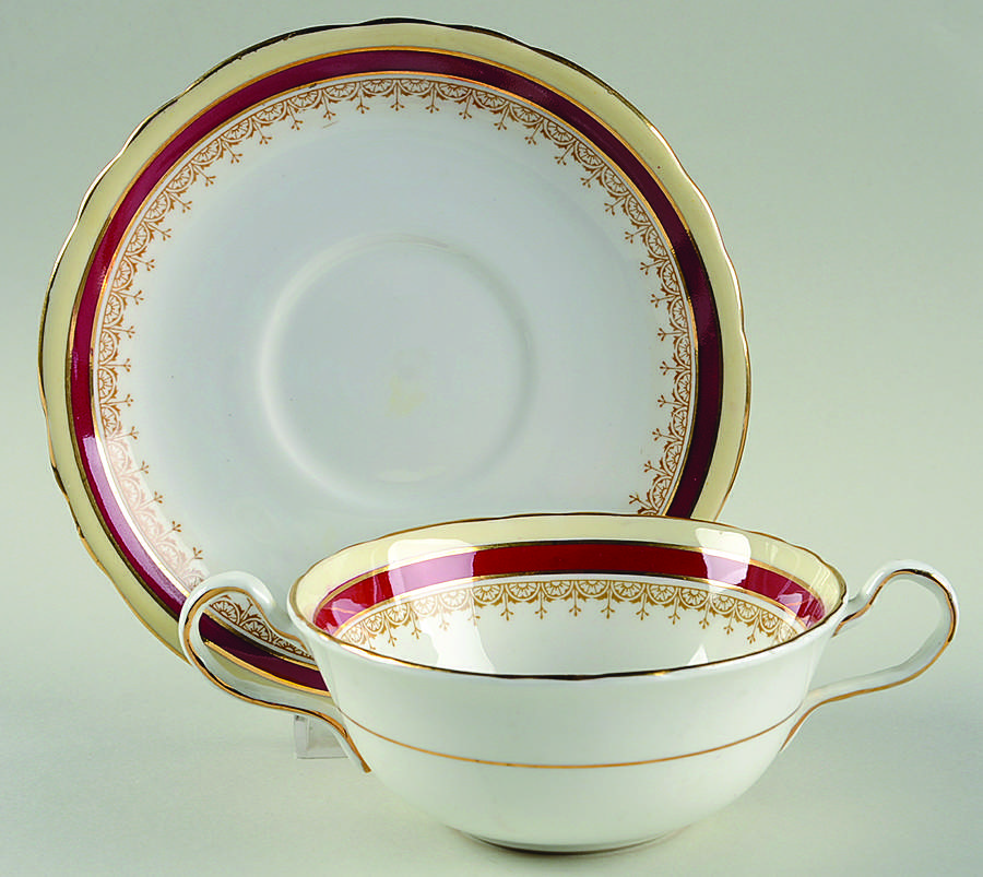 Wendover Maroon Flat Cream Soup Bowl & Saucer Set by John  Aynsley & Sons-1