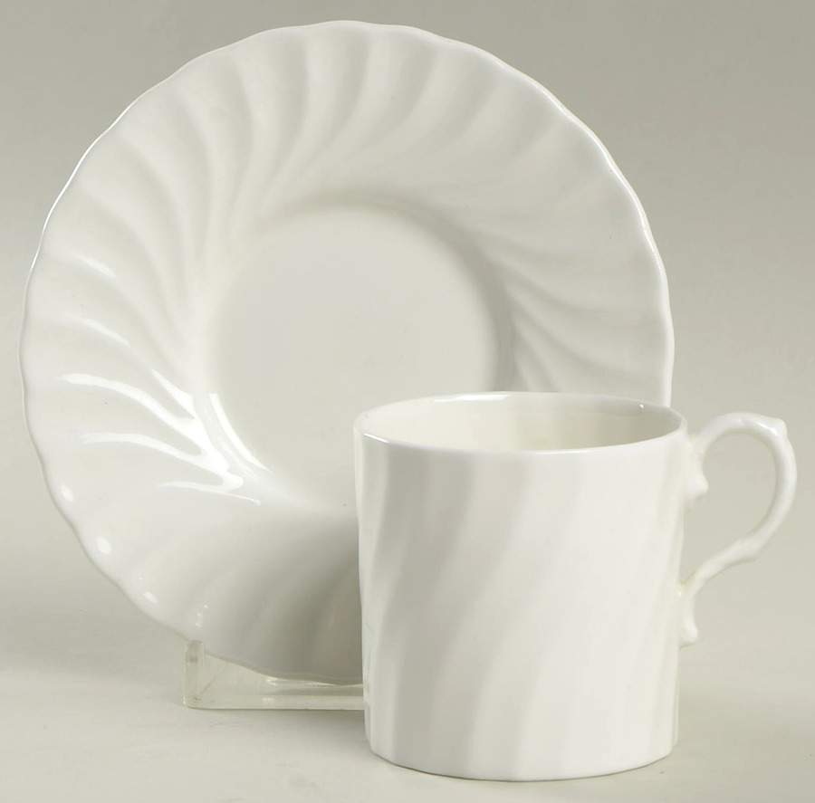 White Swirl Flat Demitasse Cup & Saucer Set by John  Aynsley & Sons-1