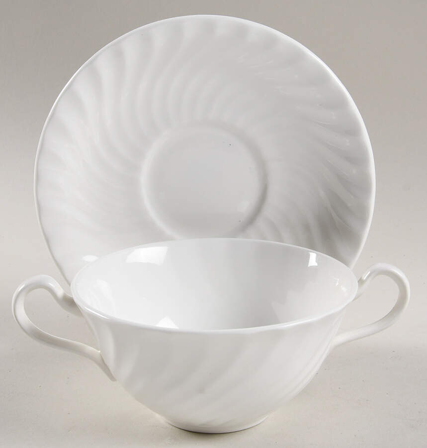White Swirl Footed Cream Soup Bowl & Saucer Set by John  Aynsley & Sons-1