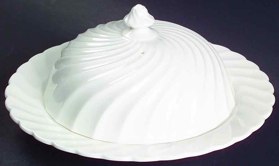 White Swirl Round Covered Butter by John  Aynsley & Sons-1