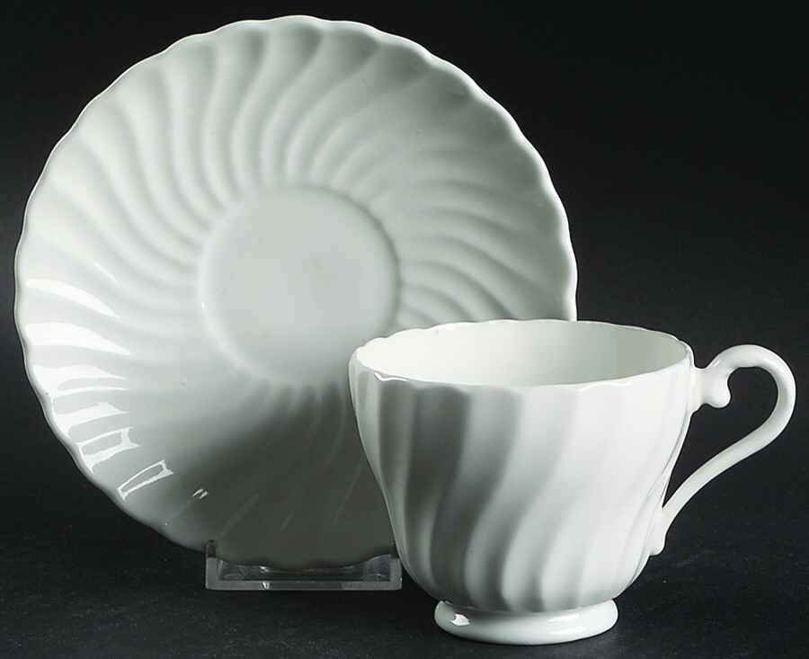 White Swirl Footed Cup & Saucer Set by John  Aynsley & Sons-1