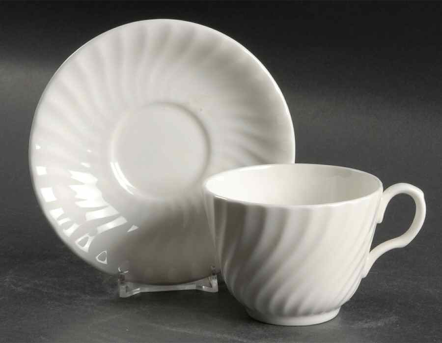 White Swirl Flat Cup & Saucer Set by John  Aynsley & Sons-1