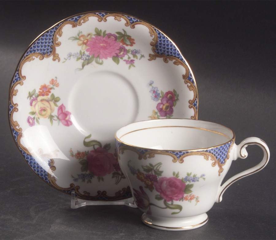 Wilton Blue (Heavy Gold) Footed Cup & Saucer Set by John  Aynsley & Sons-1