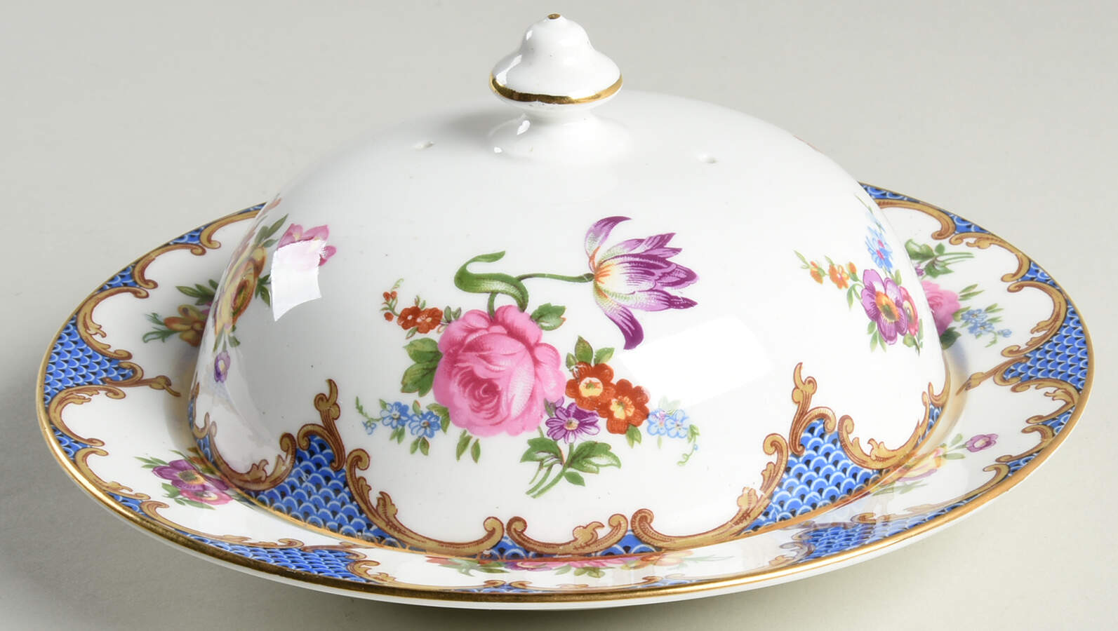 Wilton Blue (Heavy Gold) Round Covered Butter by John  Aynsley & Sons-1