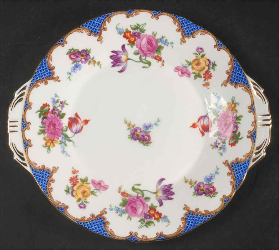 Wilton Blue (Heavy Gold) Handled Cake Plate by John  Aynsley & Sons-1