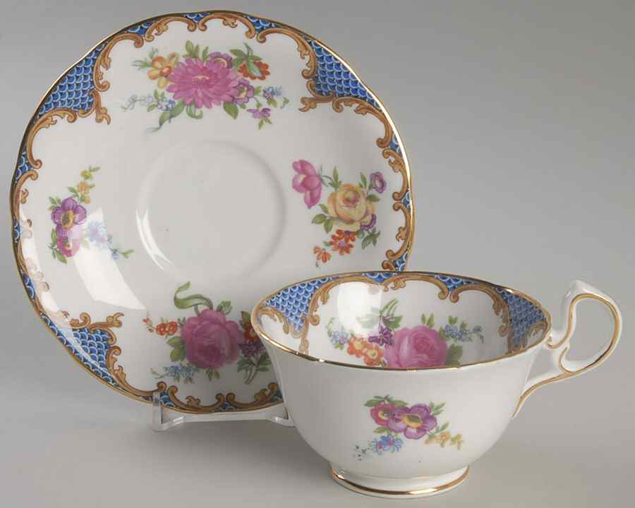 Wilton Blue (Heavy Gold) Footed Cup & Saucer Set by John  Aynsley & Sons-1