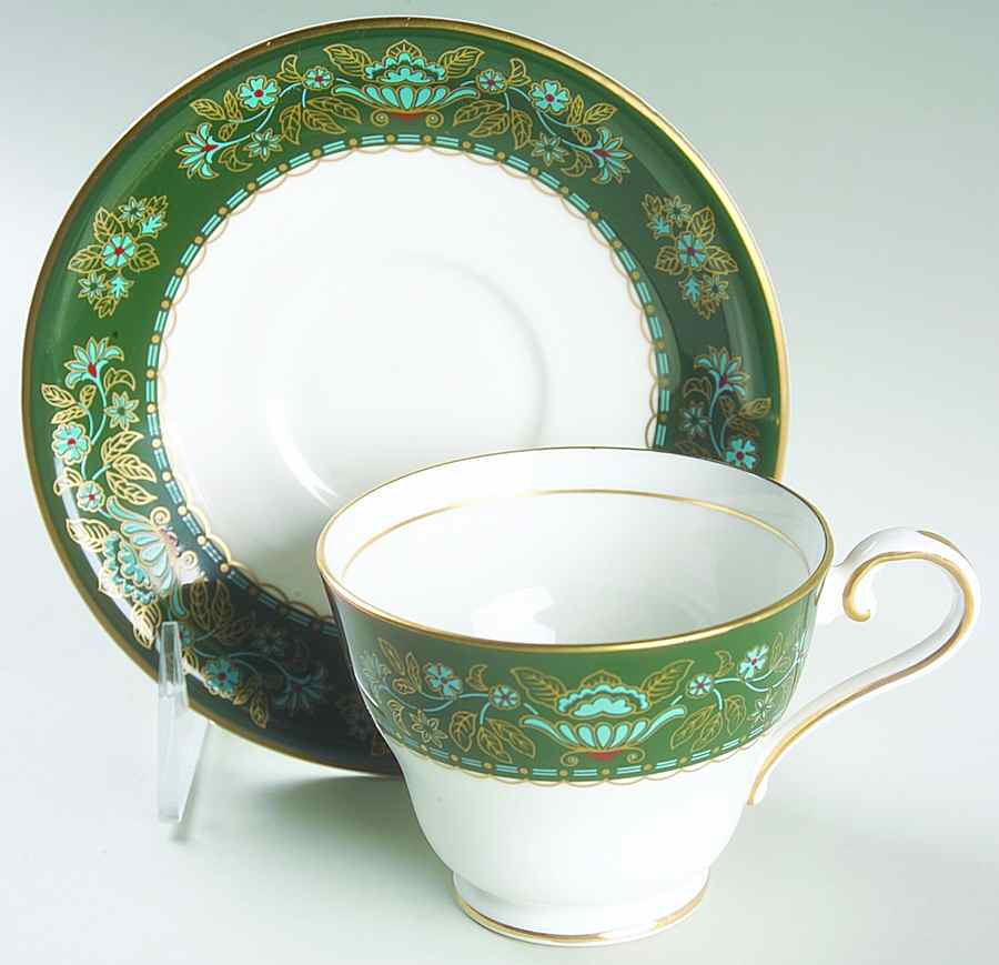 Winchester (Green) Footed Cup & Saucer Set by John  Aynsley & Sons-1